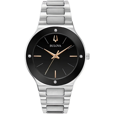 Bulova Millennia 96E117 Black Dial Diamond Accents Stainless Steel Men's Quartz Watch
