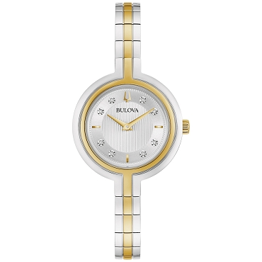 Bulova Rhapsody 98P193 Textured Silver Dial Diamond Accents Stainless Steel Women's Quartz Watch