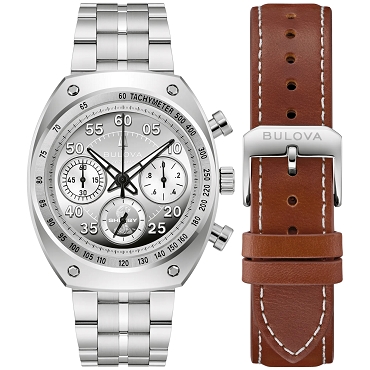 Bulova 96K118 SHELBY Racer Chronograph Silver-Tone Dial Stainless Steel Men's Quartz Watch - Limited Edition 7500 pcs