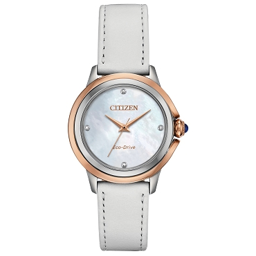 Citizen Ceci Eco-Drive EM0796-08Y Diamond White Mother of Pearl Dial Stainless Steel Case Leather Strap Women's Watch
