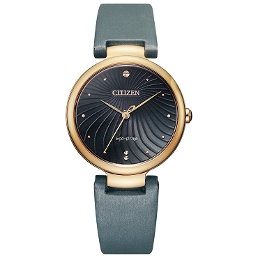 Citizen L Series Eco-Drive EM0853-14H Dark Gray Dial Rose Gold Tone Case Gray Satin Strap Women's Watch