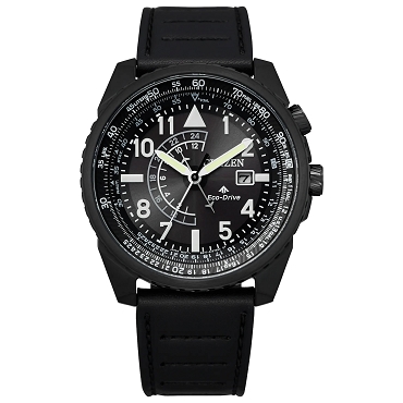 Citizen Promaster Sky Nighthawk BJ7135-02E Eco-Drive Black Dial Date Display Stainless Steel Case Leather Strap Men's Watch