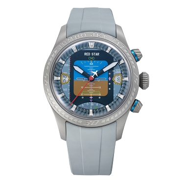 Red Star 8947G-A 747 Jumbo Gray Dial Chronograph Stainless Steel Case FKM Rubber Strap Men's Watch