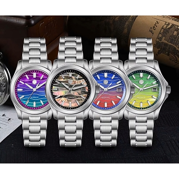 San Martin SN0150 24 Jewels Automatic Guilloche MOP Dial Date Display 316L Stainless Steel 39mm Men's  Gada Watch