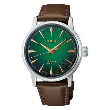 Seiko Presage HCB002J1 Cocktail Time Automatic Gradient Green Dial Date Display Stainless Steel Case and Leather Strap Men's Watch
