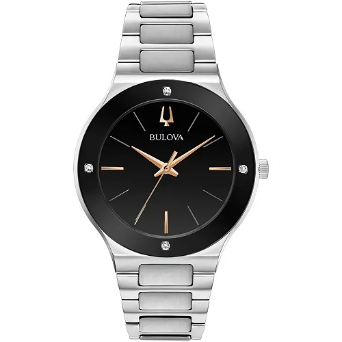 Bulova Millennia 96E117 Black Dial Diamond Accents Stainless Steel Men's Quartz Watch