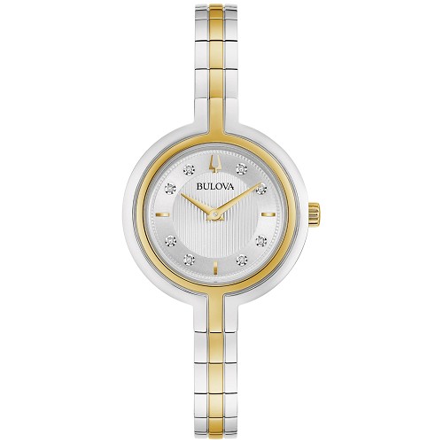 Bulova Rhapsody 98P193 Textured Silver Dial Diamond Accents Stainless Steel Women's Quartz Watch