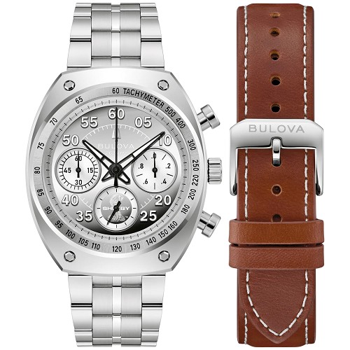 Bulova 96K118 SHELBY Racer Chronograph Silver-Tone Dial Stainless Steel Men's Quartz Watch - Limited Edition 7500 pcs