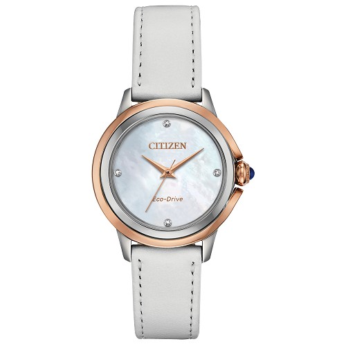 Citizen Ceci Eco-Drive EM0796-08Y Diamond White Mother of Pearl Dial Stainless Steel Case Leather Strap Women's Watch