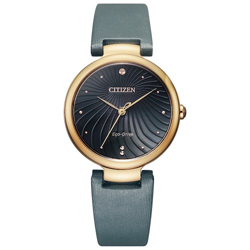Citizen L Series Eco-Drive EM0853-14H Dark Gray Dial Rose Gold Tone Case Gray Satin Strap Women's Watch