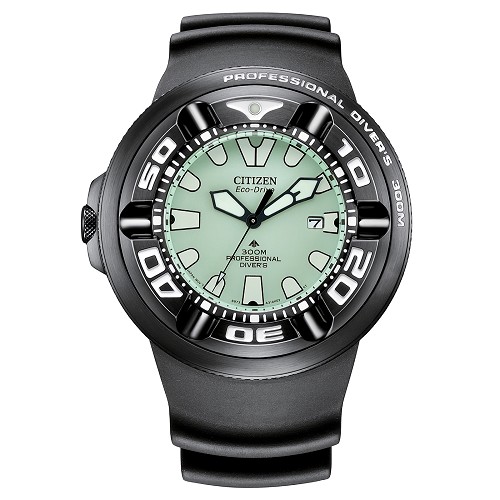Citizen Promaster Marine BJ8055-04X Eco-Drive Lime Green Dial Date Display Stainless Steel Case Rubber Strap 300M Men's Diver Watch