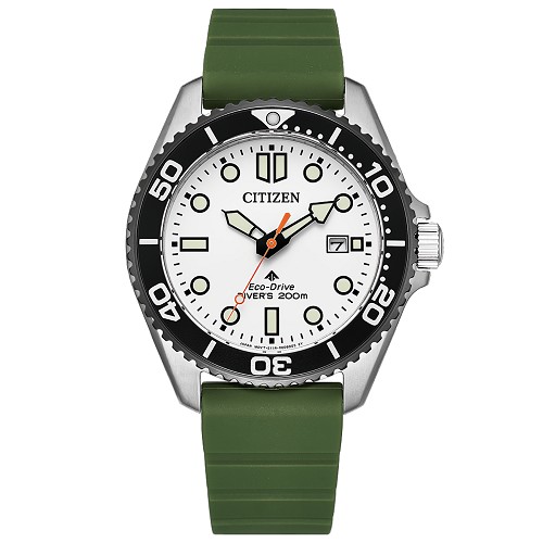 Citizen Promaster Marine BN0265-00A Eco-Drive Matte white Dial Date Display Stainless Steel Case Rubber strap 20ATM Men's Diver Watch