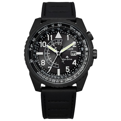 Citizen Promaster Sky Nighthawk BJ7135-02E Eco-Drive Black Dial Date Display Stainless Steel Case Leather Strap Men's Watch