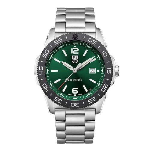 Luminox XS.3137 Pacific Diver Sunburst Green Dial Date Display 316L Stainless Steel Case and Strap 200M Men's Watch