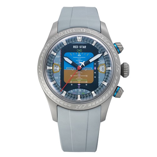 Red Star 8947G-A 747 Jumbo Gray Dial Chronograph Stainless Steel Case FKM Rubber Strap Men's Watch