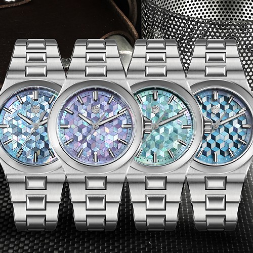 San Martin SN0149-GB Automatic Spliced Mother of Pearl Dial 316L Stainless Steel 40mm 10ATM Integrated Bracelet Men's Watch