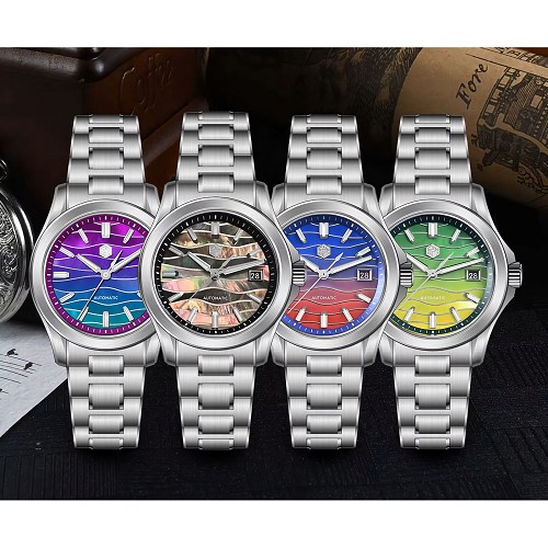 San Martin SN0150 24 Jewels Automatic Guilloche MOP Dial Date Display 316L Stainless Steel 39mm Men's  Gada Watch