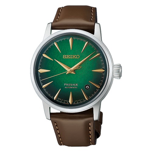 Seiko Presage HCB002J1 Cocktail Time Automatic Gradient Green Dial Date Display Stainless Steel Case and Leather Strap Men's Watch