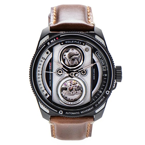 TACS ATL Rollei Automatic Vintage Twin Lens Camera Dial 316L Stainless Steel Case Leather Strap Men's Watch TS2002-G